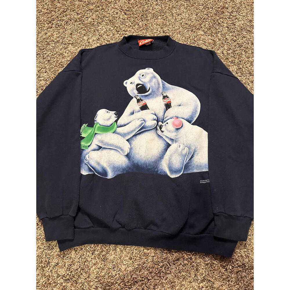 1995 Vintage Coke Bear Pullover Navy Blue Size XL
